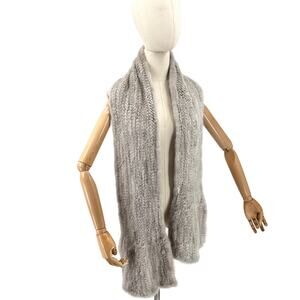 FRR Canada Gray Knitted Genuine Mink Fur Luxury Winter Plush Oblong Scarf